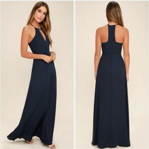 Lulu’s Dark Navy Halter Dress NWT